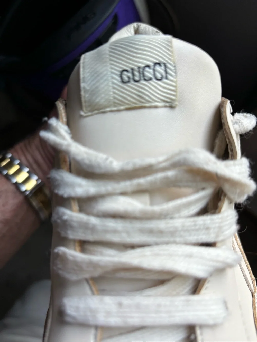 Gucci Men’s Cream Leather Chunky Sneakers